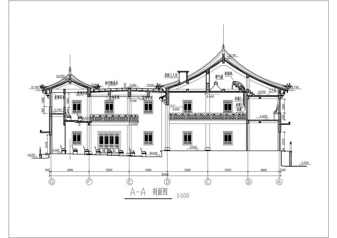 某地二层框架结构仿古类戏台建筑方案图_图1