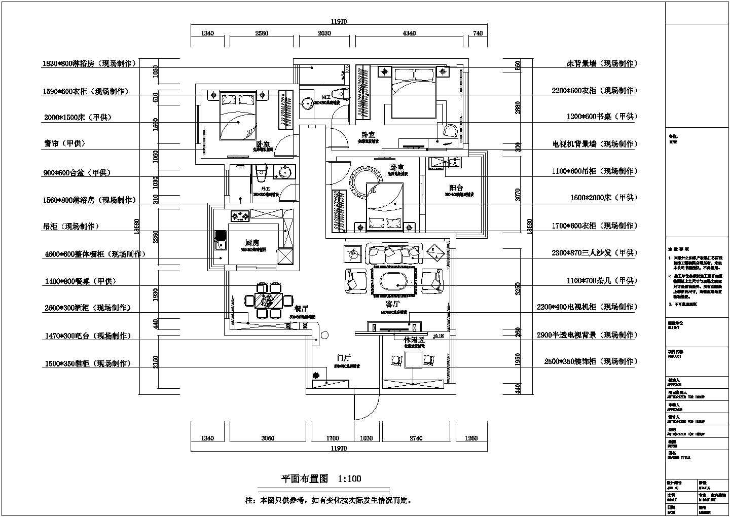 四居室设计及施工方案全套CAD平面图