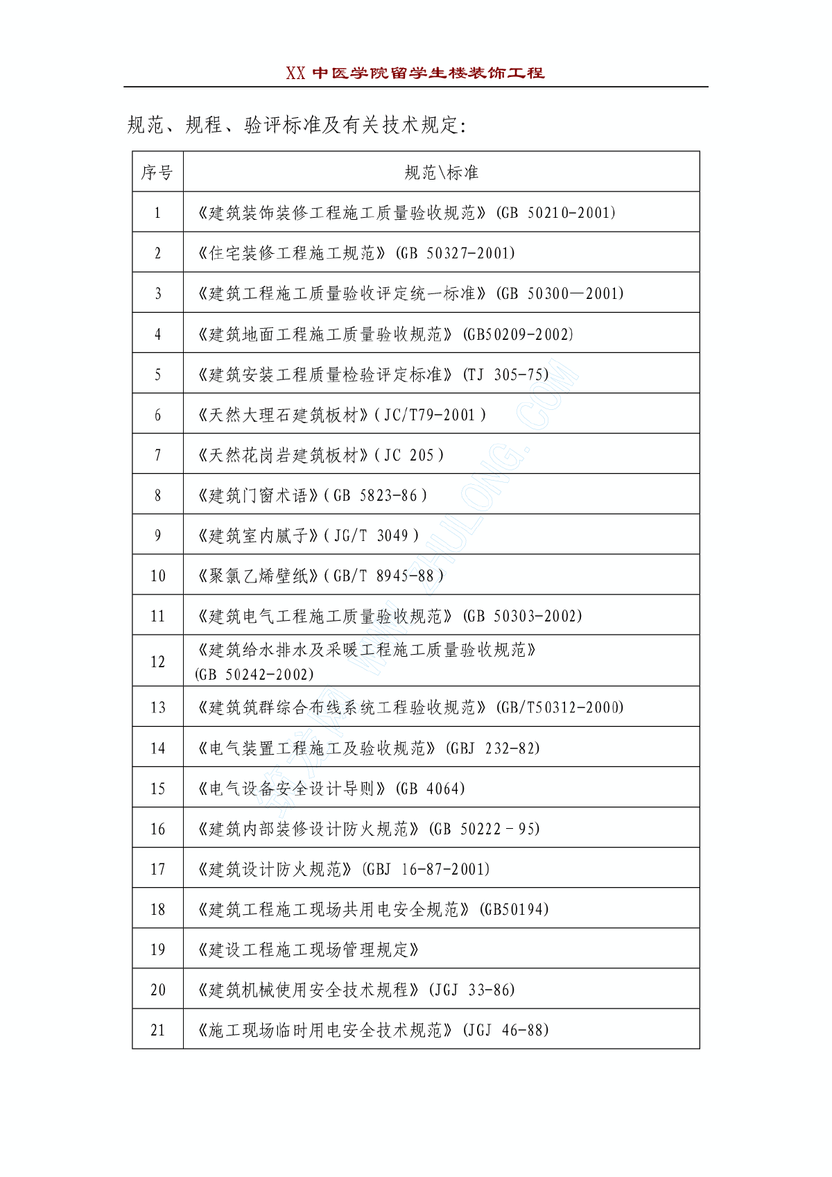 某中医学院留学生楼装饰施工组织设计-图二