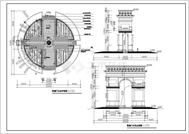 某地框架结构凯旋门构筑物建筑方案图