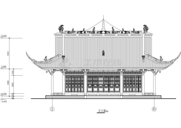 某高10610mm庙宇古建筑全套CAD设计图纸-图二