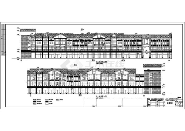 某地三层带阁楼框架结构商业街建筑设计方案图-图一