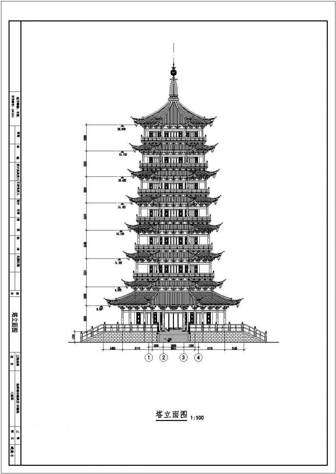 某地七层框架结构仿古宝塔建筑设计施工图_图1