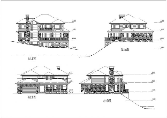 坡地独栋别墅建筑设计图（共6张）_图1