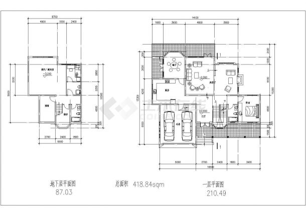 坡地独栋别墅建筑设计图（共6张）-图二