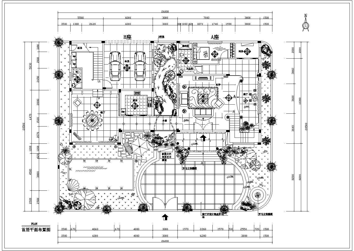 海景花园豪华欧式别墅设计方案及施工全套CAD图纸