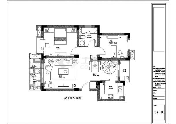 简欧（别墅）施工设计方案全套CAD图纸-图一