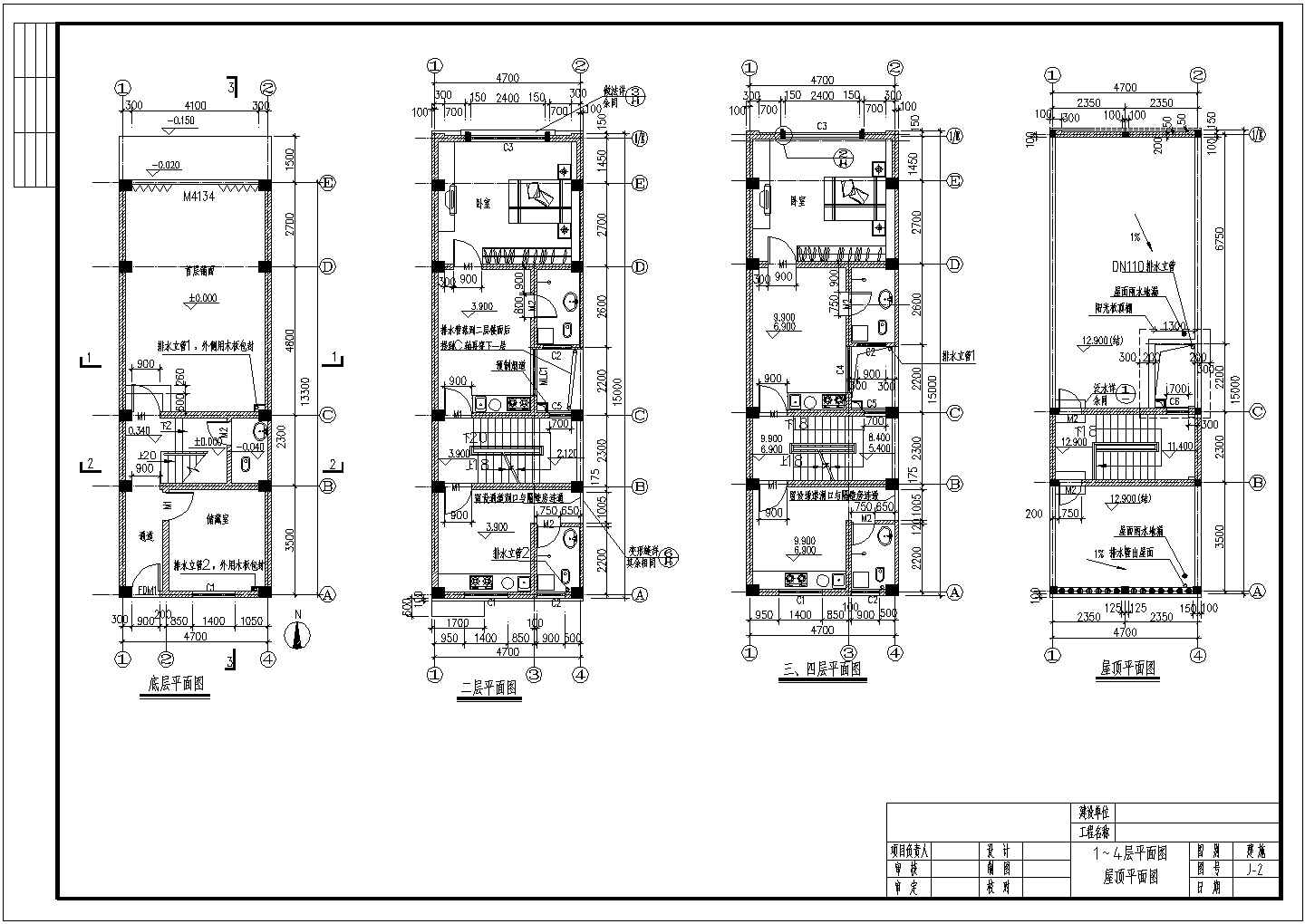 某地四层框架结构自建住房建筑设计施工图纸