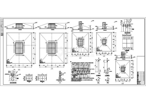 某地2连跨格构柱厂房结构施工图（高低跨、双层吊车）-图二