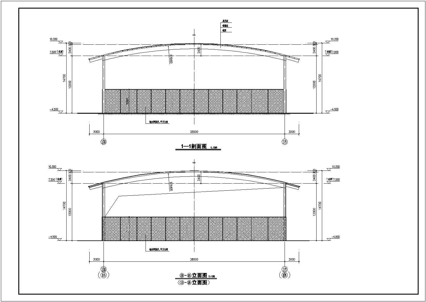 某38米跨网球场建筑、结构施工图