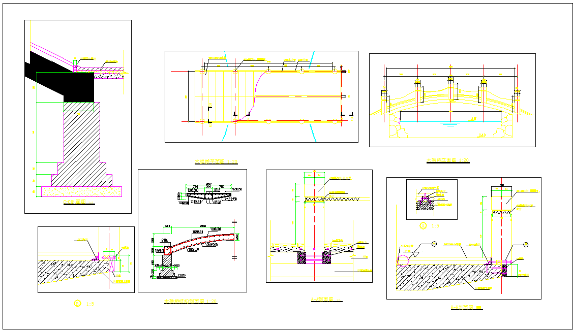 常见木拱桥的完整全套cad施工设计图纸