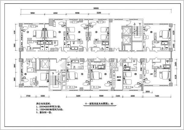 某宾馆客房设计全套方案cad设计施工图-图二