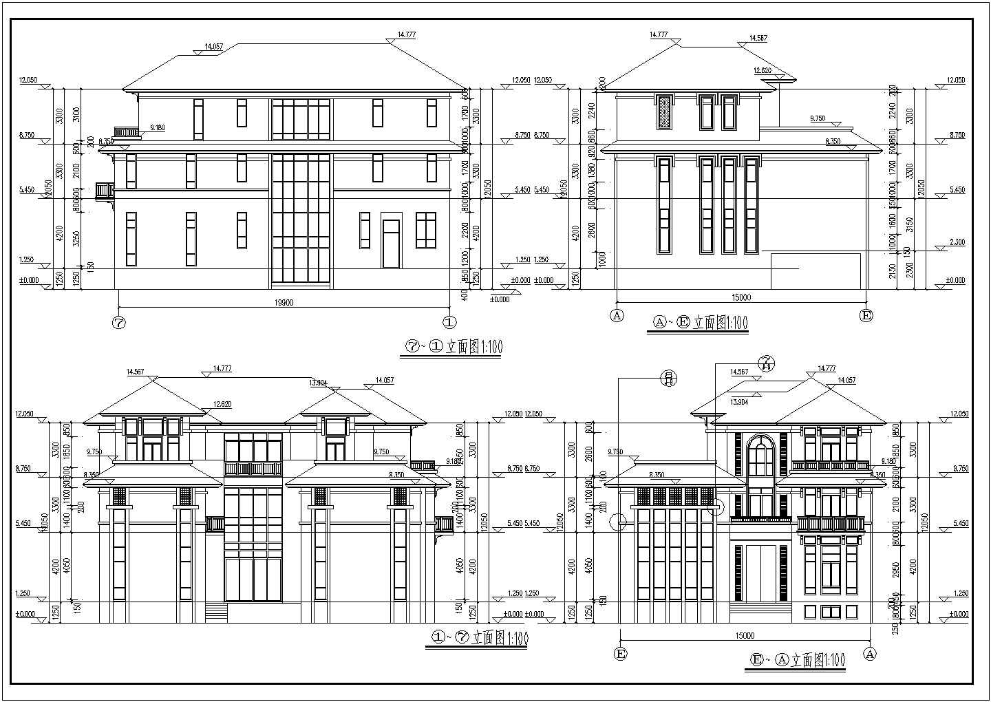某地三层中式框架别墅建筑方案设计图
