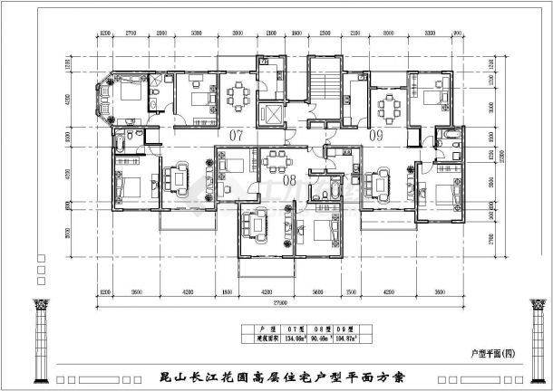 昆山长江花圆高层住宅户型建筑设计CAD平面方案图-图二