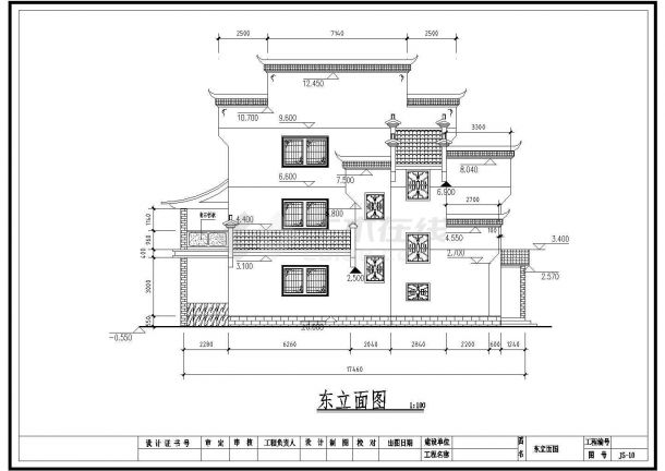 某地3层砖混单体仿古别墅建筑设计方案图-图二