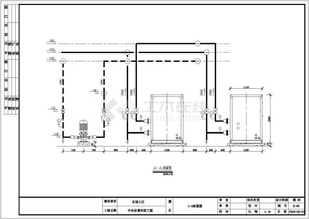 金冠山庄地源热泵机房平面布置系统原理图-图一