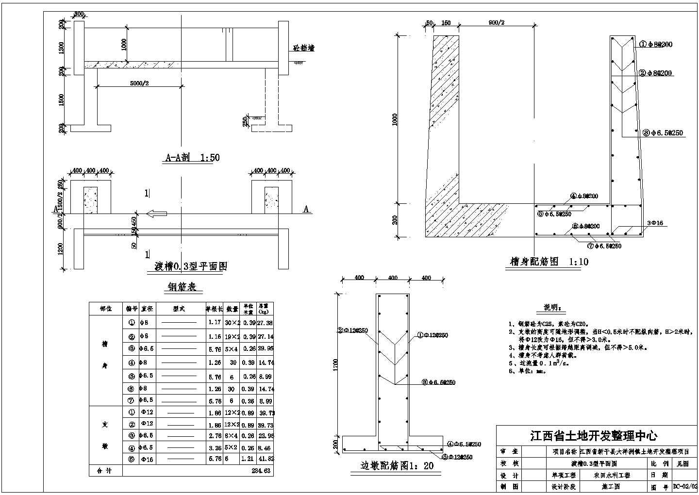 3m、5m跨渠矩形钢筋砼渡槽施工方案图