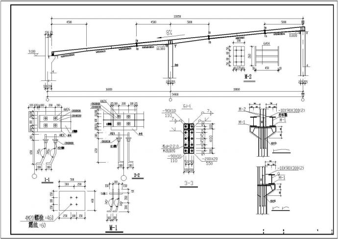 某地一钢结构厂房钢构部分结构施工图_图1
