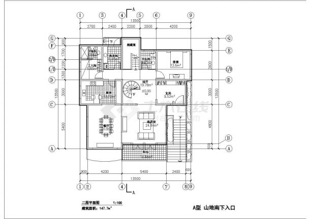 南京山地别墅A型方案（标注详细）-图二