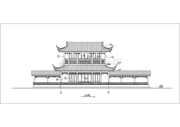 某地上二层框架结构古建筑结构设计图-图一