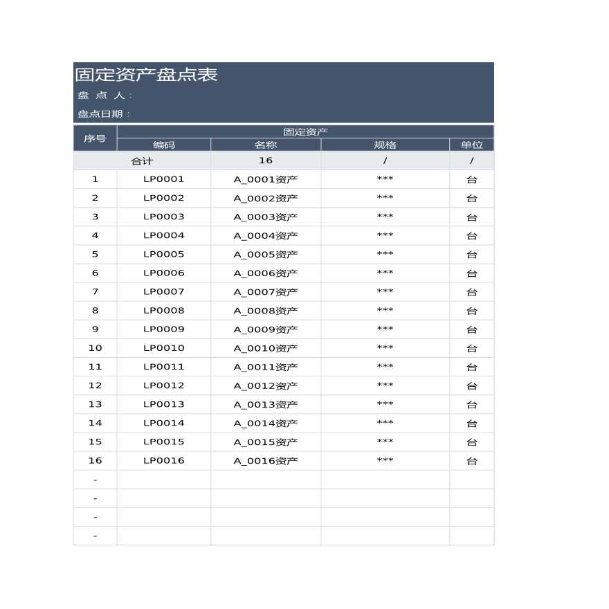 固定资产盘点表 建筑工程公司管理资料.xlsx-图一