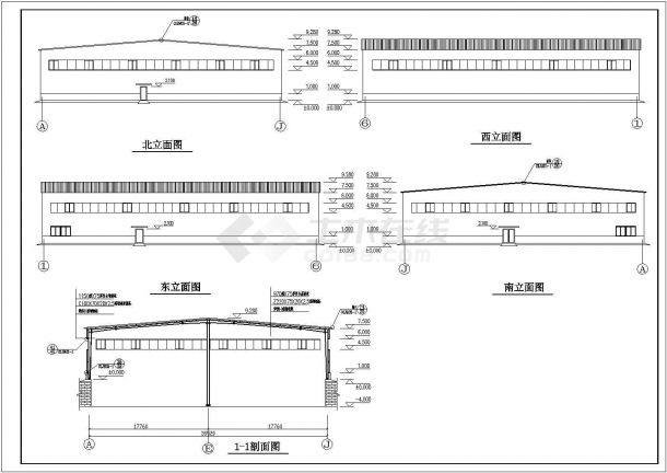 山东35米跨单层轻型门式钢架厂房施工图纸-图一