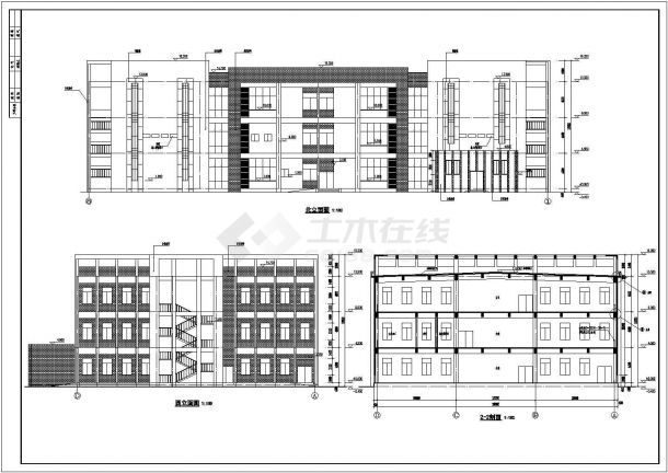 某学校3层混凝土框架结构食堂建筑施工图纸-图二