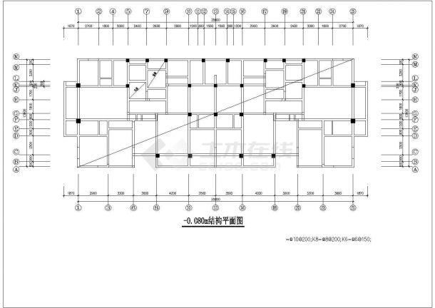 某市十二层住宅楼框剪结构cad施工工程图纸-图二