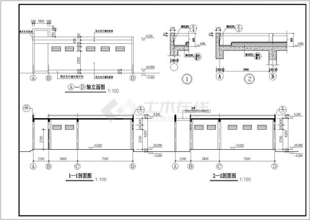 陕西单层框架结构公共厕所建筑设计施工图-图二