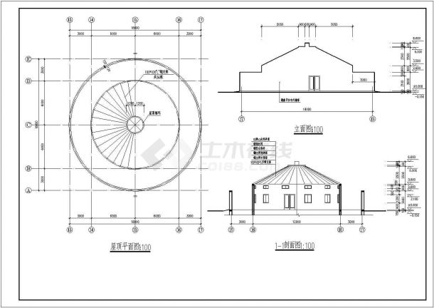 某轻型钢架结构蒙古包建筑设计施工图-图二