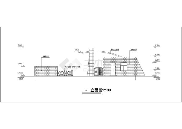 浙江某镇中心小学大门建筑设计施工图-图二