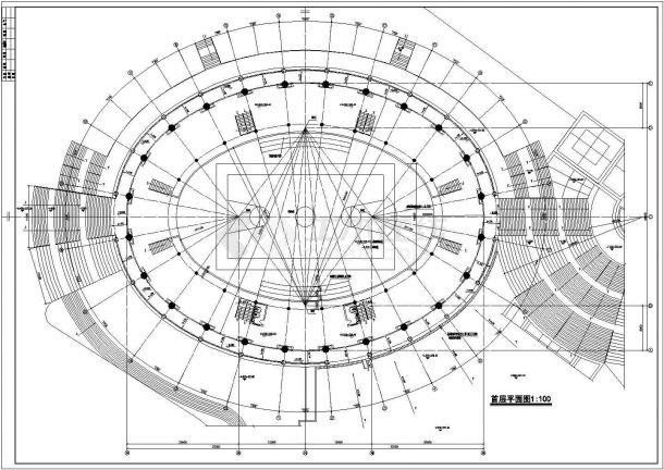 某中学单层带地下室体育馆建筑设计平面方案图-图二