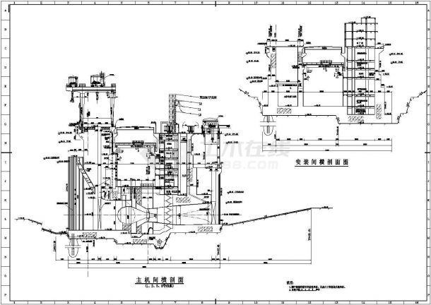 某贯流机组水电厂房施工结构设计图-图一