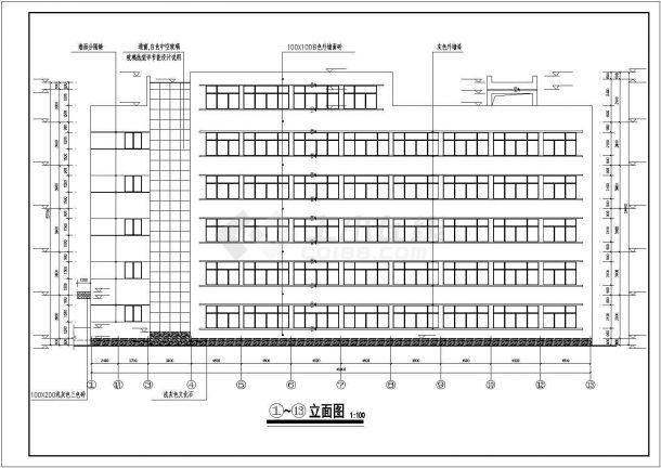 某中学五层框架结构教学楼建筑设计施工图-图一