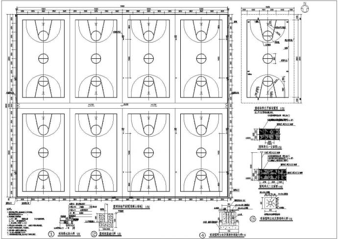 某篮球、排球、羽毛球场地建筑设计施工图_图1