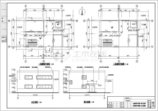 某地两层钢结构小型车间结构设计施工图-图一