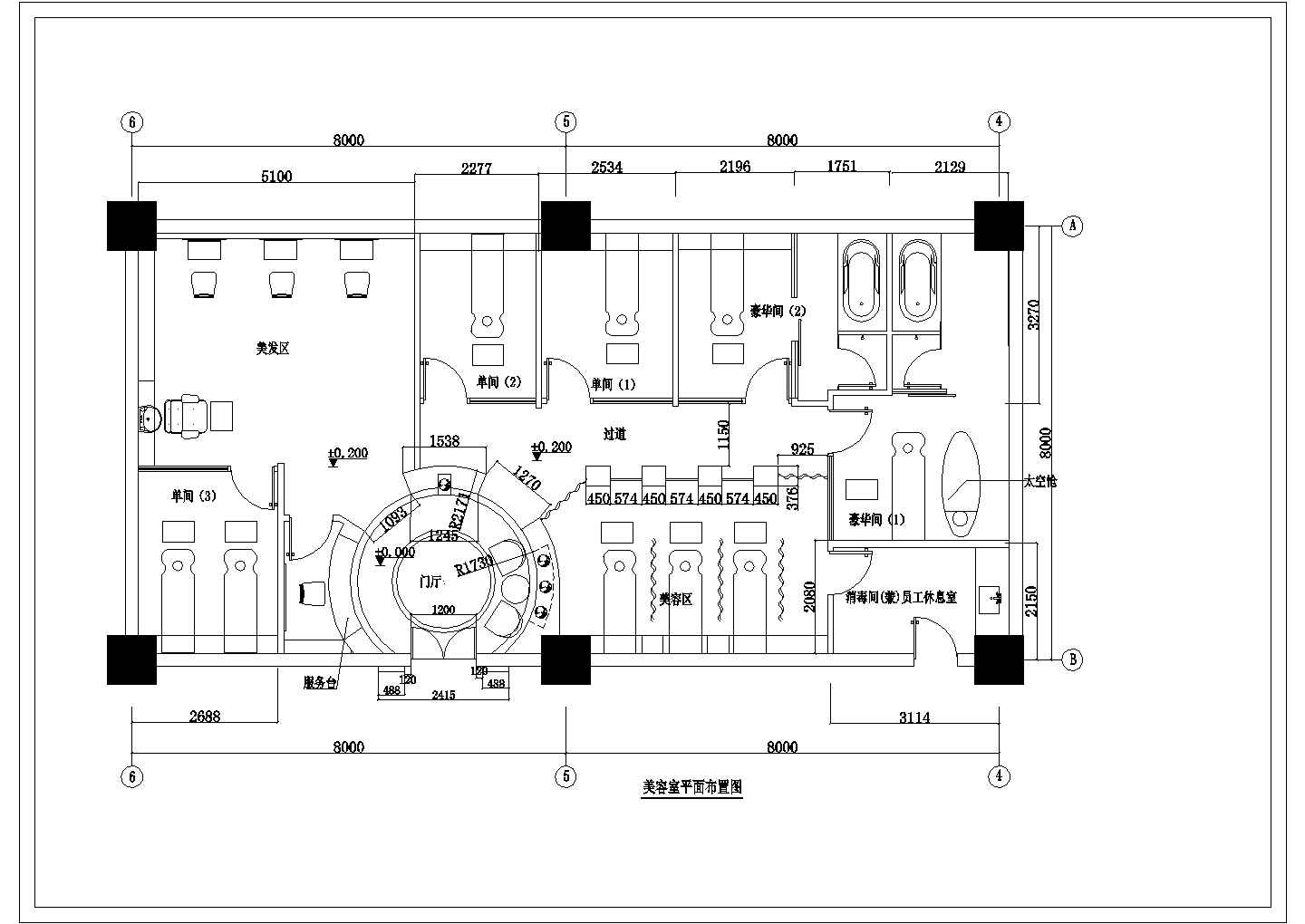 某地大型美容院装修CAD设计施工图
