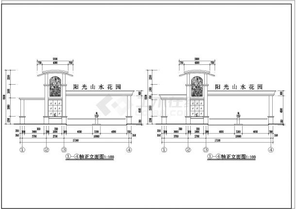 广西防城港某单层框架结构小区大门全套建筑结构施工图-图二