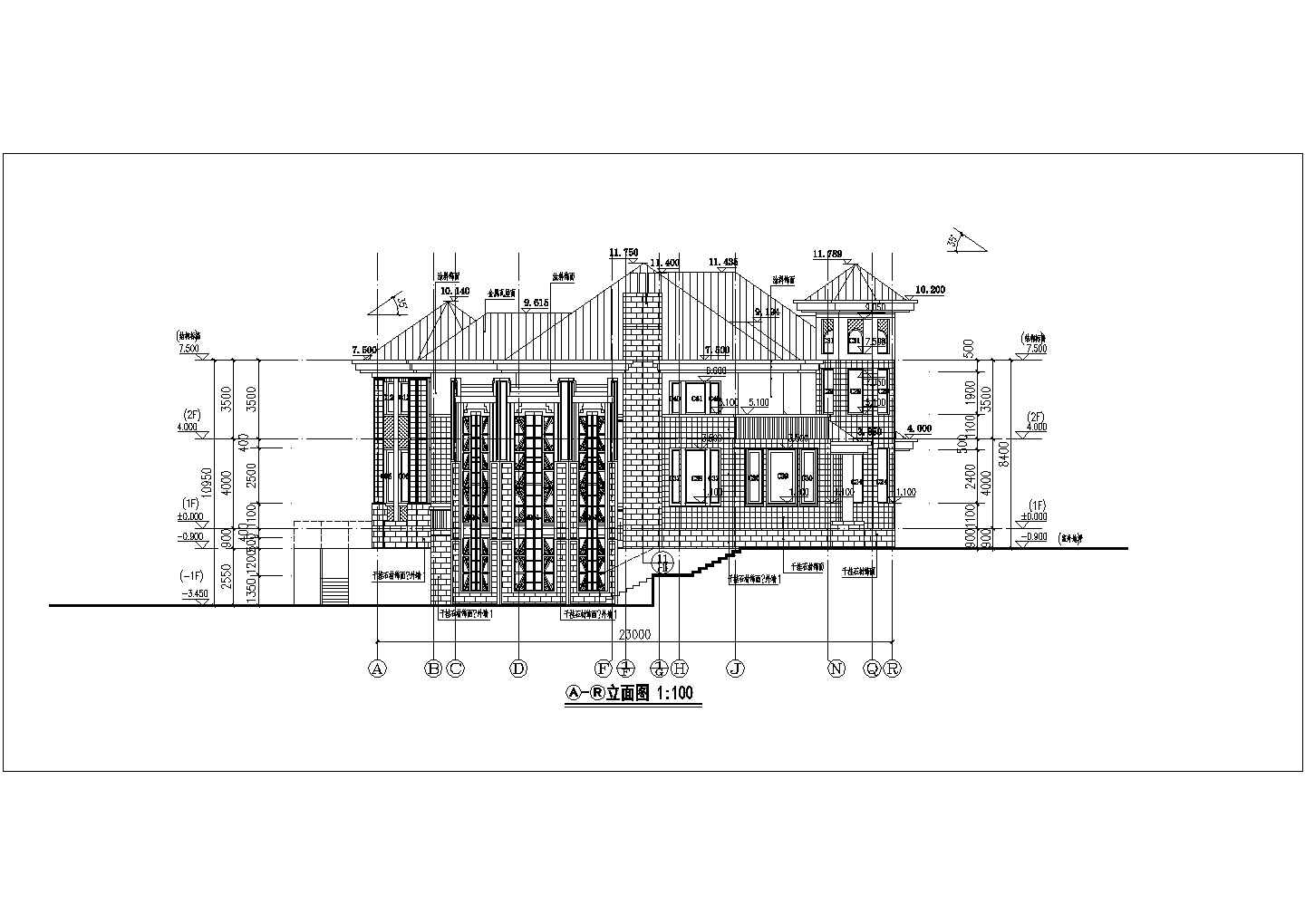 三层金属瓦屋面独栋别墅建筑方案图