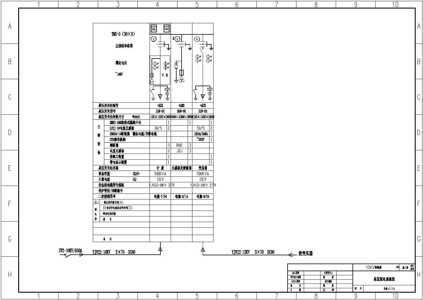 一套10KV变电所电气设计施工图