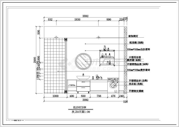 某地区某户型样板房精装修装饰cad设计施工图-图一