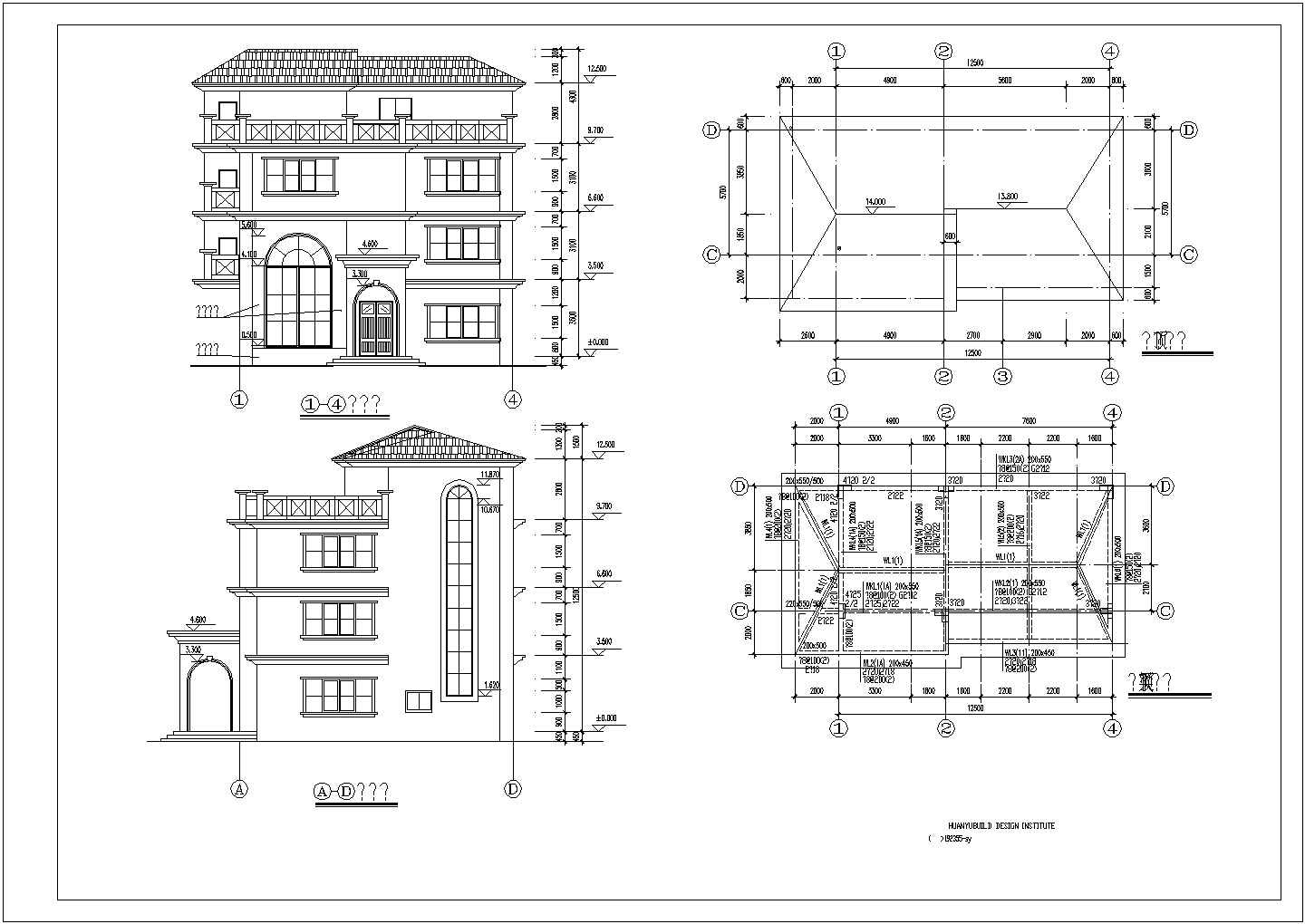 东莞某四层框架结构别墅建筑设计施工图