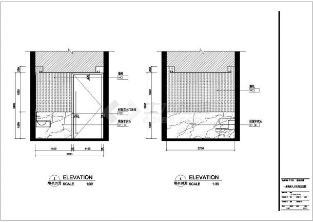 别墅一层卫生间设计及施工全套CAD图纸-图二