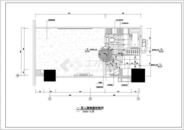 某地双人间精装装修CAD设计施工图-图一