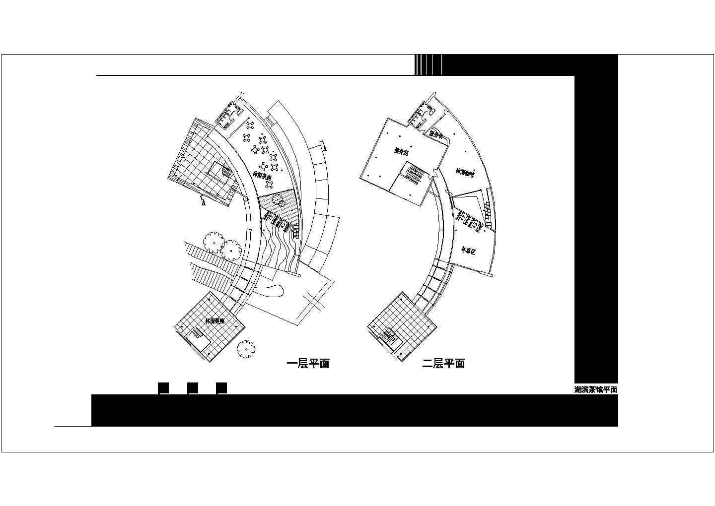 三层生态湖滨茶馆建筑设计cad方案图
