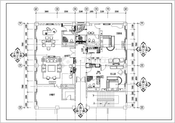 某酒店总统套房设计施工CAD建筑平面图-图二