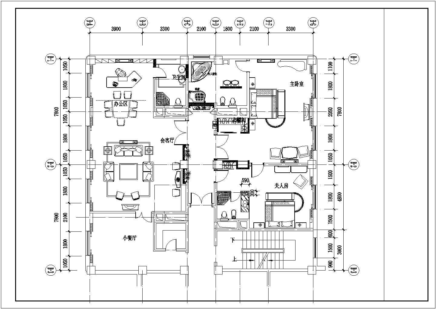 某酒店总统套房设计施工CAD建筑平面图