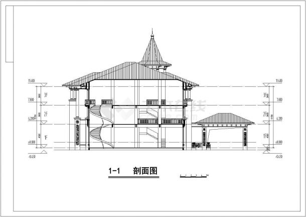 某地三层框架结构地中海风格售楼处建筑设计施工图-图二
