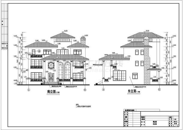 某地三层框架结构豪华别墅建筑设计施工图纸-图一