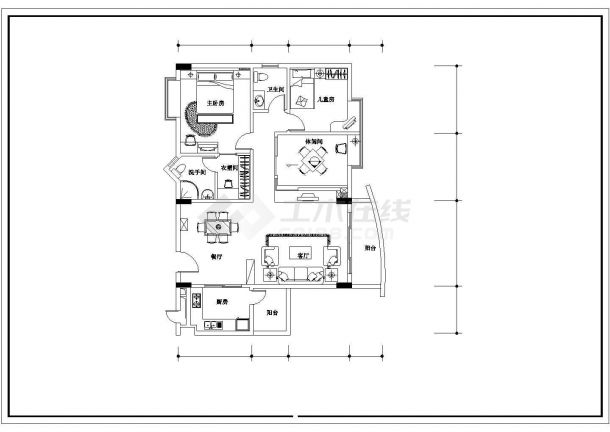 某两居户型住宅室内装修cad平面施工图-图二